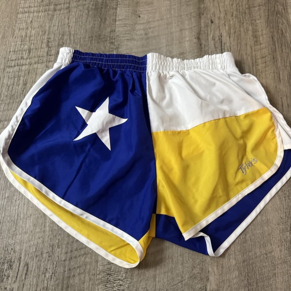 Tyler’s Texas Flag Running Shorts Adult Large Yellow White Blue Athletic
